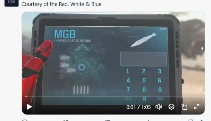 WASHINGTON, 7. ožujka 2026. (Hina/Reuters) - Videozapis Bijele kuće počinje scenom iz akcijske igre "Call of Duty", a zatim se hitro prebacuje na slike borbenih zrakoplova koji uzlijeću s nosača zrakoplova, na projektile koji presijecaju nebo i mete koje eksplodiraju u usporenoj snimci - sve uz snažan ritam pjesme repera Childisha Gambina "Bonfire" i naratora koji dubokim glasom kaže: "Mi pobjeđujemo u ovoj bitki."