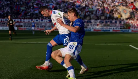 08.03.2026., stadion Poljud, Split - SuperSport HNL, 25. kolo, HNK Hajduk - GNK Dinamo Dario Maresic i Gabriel Vidovic Photo: Sime Zelic/PIXSELL