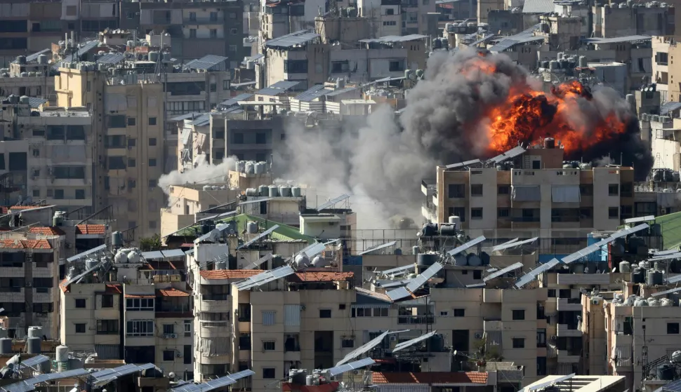 A fireball rises from the site of an Israeli air strike in the southern suburbs of the Lebanese capital Beirut on March 9, 2026. Lebanon was drawn into the Middle East war last week when Iran-backed militant group Hezbollah attacked Israel in response to the killing of Iranian supreme leader Ayatollah Ali Khamenei during US-Israeli strikes. (Photo by Ibrahim AMRO/AFP)
