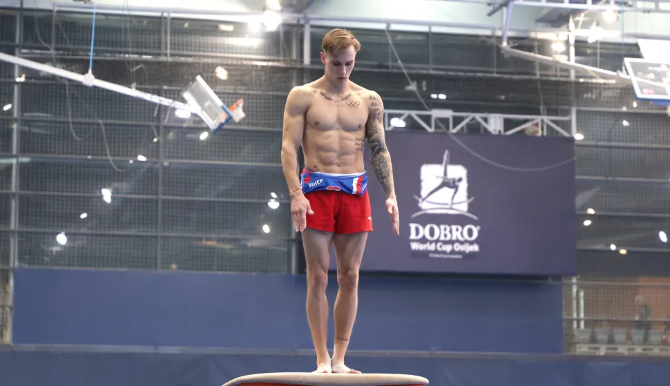 Osijek, 13. 04. 2025., Dvorana Gradski vrt, DOBRO World Cup, DOBRO World Cup 2025, finale, finale nedjelja, preskok, Aurel BenovićSNIMIO BRUNO JOBST