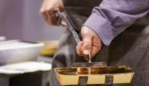 RUSSIA, KRASNOYARSK - MARCH 10, 2026: Casting refined gold at Gulidov Krasnoyarsk Non-Ferrous Metals Plant (Krastsvetmet). The plant lists as one of the world's largest producers of precious metals and precious metal products. Kirill Kukhmar/TASS/Sipa USA Photo: Tass/SIPA USA