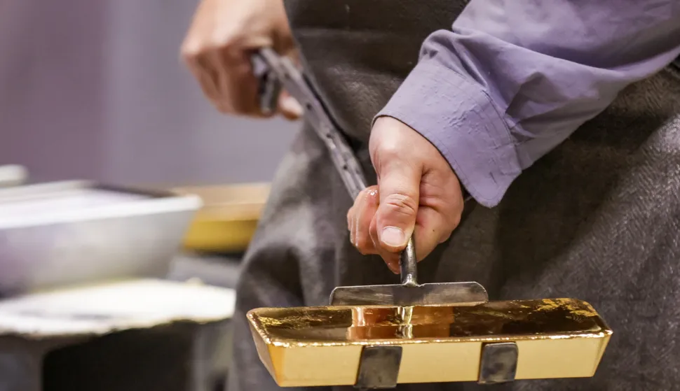 RUSSIA, KRASNOYARSK - MARCH 10, 2026: Casting refined gold at Gulidov Krasnoyarsk Non-Ferrous Metals Plant (Krastsvetmet). The plant lists as one of the world's largest producers of precious metals and precious metal products. Kirill Kukhmar/TASS/Sipa USA Photo: Tass/SIPA USA