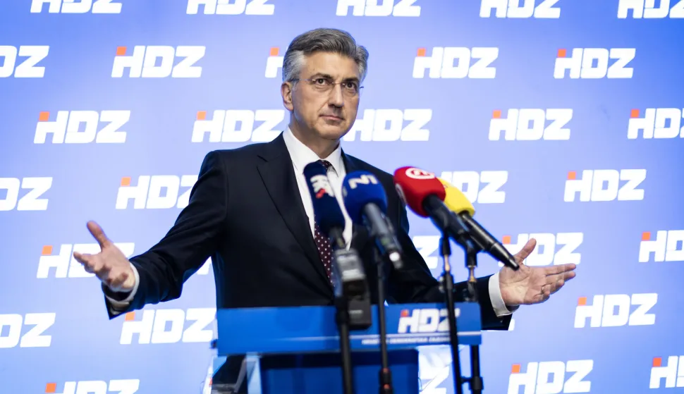 Zagreb, 16.03.2026 - Zajednička sjednica Predsjedni&scaron;tva i Nacionalnog odbora HDZ-a. Na slici Andrej Plenković daje izjavu za medije nakon sjednice.Foto Hina/ Dario GRZELJ/ dag