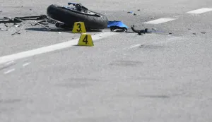 05.03.2023., Brodarica - Prometna nesreca na Jadranskoj magistrali u mjestu Brodarica kod Sibenika u kojoj su sudjelovali motociklist i automobil. Photo: Hrvoje Jelavic/PIXSELL