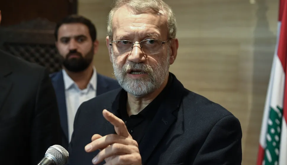 epa11722345 Senior Advisor to Iran's Supreme Leader Ayatollah Sayyed Ali Khamenei, Ali Larijani speaks at a press conference after a meeting with Lebanese Parliament Speaker Nabih Berri in Beirut, Lebanon, 15 November 2024. Larijani is in Beirut to meet with senior Lebanese officials to discuss bilateral relations and the ongoing conflict between Israel and Hezbollah. Larijani expressed Iran's support in current talks on a ceasefire in the Israel-Hezbollah conflict. EPA/ABBAS SALMAN