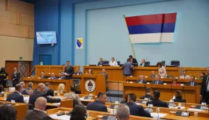 27.06.2023., Narodna skupstina RS, Banja Luka (BiH) &ndash; Osma posebna sjednica Narodne skupstine na cijem usvojenom dnevnom redu je razmatranje Prijedloga zakona o neprimjenjivanju odluka Ustavnog suda BiH, po hitnom postupku. Ovaj akt koji su predlozili predsjednik Republike Srpske Milorad Dodik, narodni poslanici i Vlada Srpske predvidja da se odluke Ustavnog suda BiH neće primjenjivati i izvrsavati na teritoriji Republike Srpske dok Parlamentarna skup&scaron;tina BiH ne donese zakon o ovom sudu. Photo: Dejan Rakita/PIXSELL