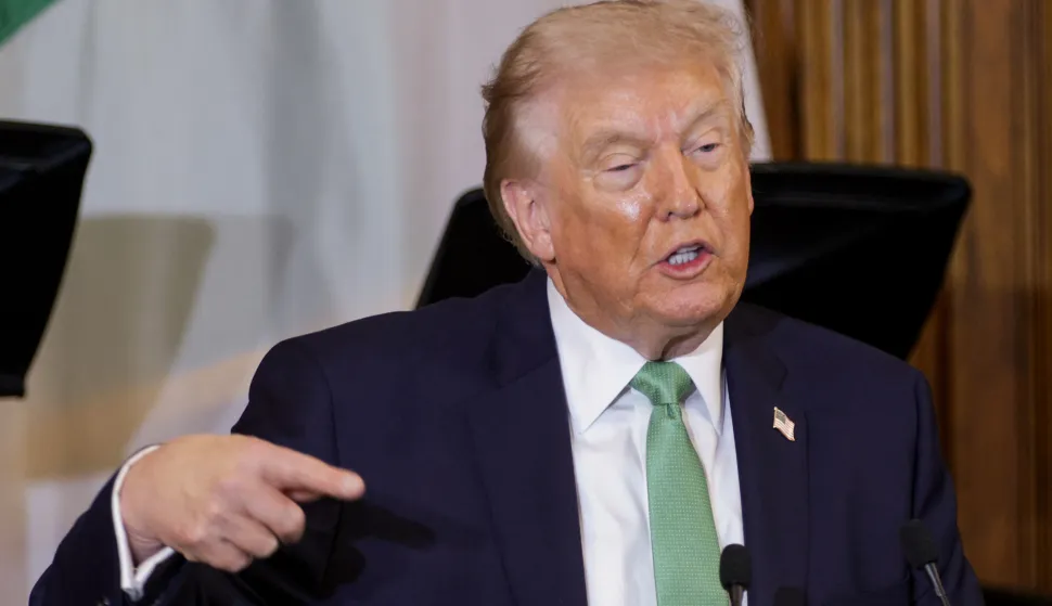 WASHINGTON, DC - MARCH 17: U.S. President Donald Trump speaks during the annual Friends of Ireland Luncheon at the U.S. Capitol on March 17, 2026 in Washington, DC. Taoiseach of Ireland Miche?l Martin traveled to the United States for the Irish leader's annual St. Patrick's Day visit to meet with President Trump and attend the luncheon with Congressional leaders. Alex Wong/Getty Images/AFP (Photo by ALEX WONG/GETTY IMAGES NORTH AMERICA/Getty Images via AFP)