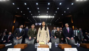 WASHINGTON, DC - MARCH 18: (L-R) Federal Bureau of Investigation Director Kash Patel, Director of the Defense Intelligence Agency (DIA) Lt. Gen. James Adams III, Director of National Intelligence Tulsi Gabbard, Army Lt. Gen. William Hartman and Central Intelligence Agency Director John Ratcliffe arrive to testify during a Senate Intelligence Committee hearing on worldwide threats in the Hart Senate Office Building on March 18, 2026 in Washington, DC. A closed session immediately followed the hearing. Win McNamee/Getty Images/AFP (Photo by WIN MCNAMEE/GETTY IMAGES NORTH AMERICA/Getty Images via AFP)