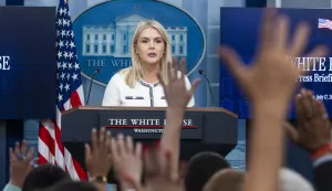 epa12243560 White House Press Secretary Karoline Leavitt takes questions from reporters in the White House Press Briefing Room in Washington, DC, USA, 17 July 2025. Leavitt answered questions about the Trump administration's handling of the Jeffrey Epstein investigation. EPA/JIM LO SCALZO