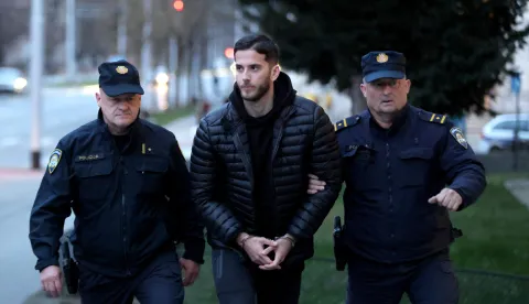 18.03.2026., Osijek - Privodjenje uhicenih zbog droge i pranja novca kod sudca istrage na Zupanijski sud. Dorijan Soldo Photo: David Jerkovic/PIXSELL