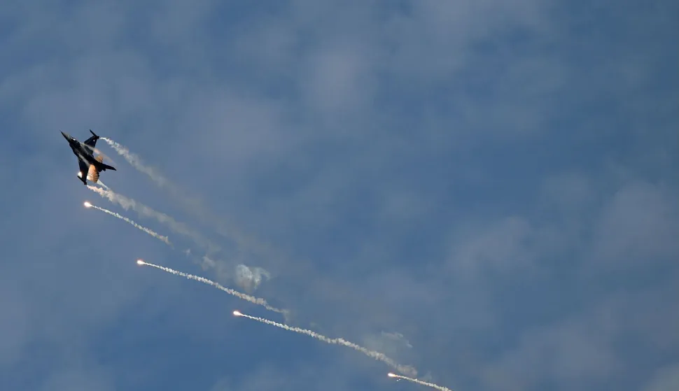 (FILES) A Turkish AirForce F-16 Fighting Falcon performs, to mark the 100th anniversary of Turkish Republic in Istanbul on October 29, 2023. Turkey's Defence ministry said on March 9, 2026 it had deployed six F-16 fighter jets to Turkish Republic of Northern Cyprus (TRNC- a territory only recognised by Turkey-) as a security measure, days after the island was targeted by a drone attack. (Photo by OZAN KOSE/AFP)