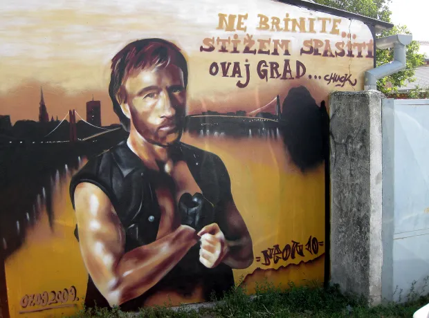 grafit na garazi u vinkovackoj ulici, chuck norris cuva osijek