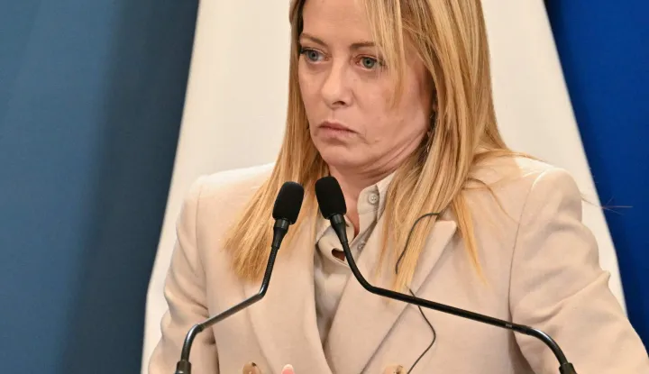 Italy's Prime Minister Giorgia Meloni attends a press conference aith Germany's Chancellor (unseen) after attending an Intergovernmental summit between Italy and Germany, at Villa Doria Pamphilj in Rome on January 23, 2026. (Photo by Andreas SOLARO/AFP)