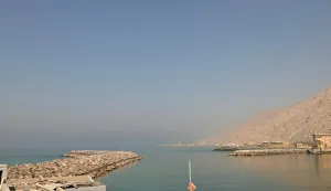 A photograph shows the fishing port of Al Aqir on the Strait of Hormuz in the northern emirate of Ras Al Khaimah on February 25, 2026. (Photo by FADEL SENNA/AFP)