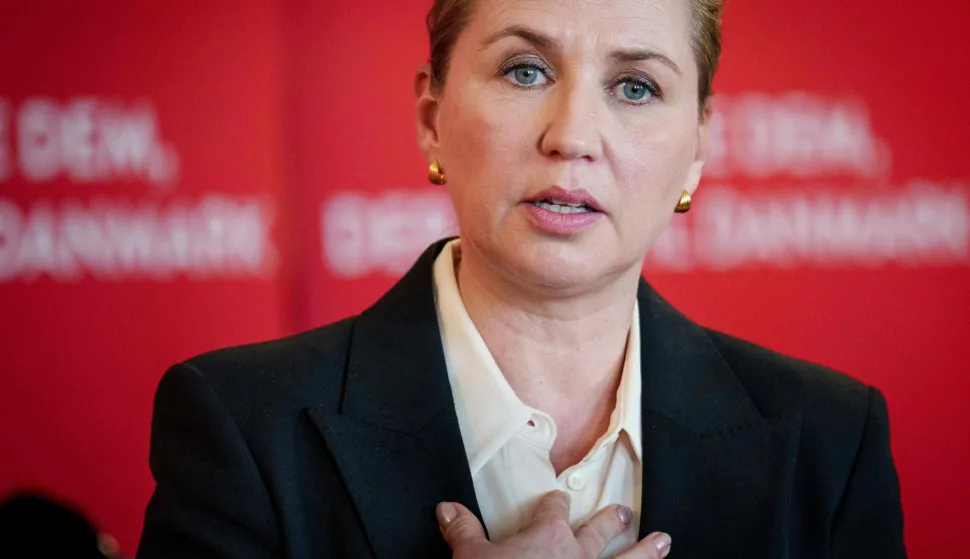 (FILES) Prime Minister Mette Frederiksen presents the Social Democrats' immigration proposal in the party's meeting room at Christiansborg in Copenhagen,on March 10, 2026, as the Danish parliamentary election will be held on March 24, 2026. Denmark goes to the polls on March 24, 2026 in legislative elections expected to go down to the wire, with 12 parties standing and a plethora of coalition governments possible depending on the outcome. (Photo by Liselotte Sabroe/Ritzau Scanpix/AFP)/Denmark OUT