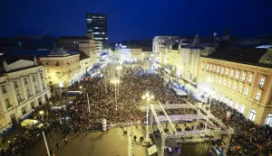 Zagreb, 02.02.2026. - Trg bana Jelačića pred dolazak hrvatske rukometne reprezentacije nakon osvajanja brončane medalje na Europskom rukometnom prvenstvu. foto HINA/ Lana SLIVAR DOMINIĆ/ lsd
