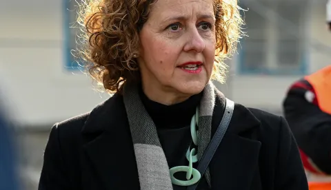 21.03.2026., Gric 3, Zagreb &ndash; Povodom obiljezavanja 6. obljetnice zagrebackog potresa, clanovi Vlade Republike Hrvatske su obisli Hrvatski povijesni muzej i svecano polozili vremensku kapsulu za pocetak nove interpolacije spojnog mosta u sklopu obnove palace Muzeja. ministrica kulture i medija Nina Obuljen Korzinek Photo: Luka Antunac/PIXSELL