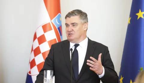 Zagreb, 24.03.2026 - Predsjednica Sjeverne Makedonije Gordana Siljanovska-Davkova u posjetu Hrvatskoj, sastala se s predsjednikom Zoranom Milanovićem na Pantovčaku. Na fotografiji Zoran Milanović, Gordana Siljanovska-Davkova.foto HINA/ Daniel KASAP/ dk