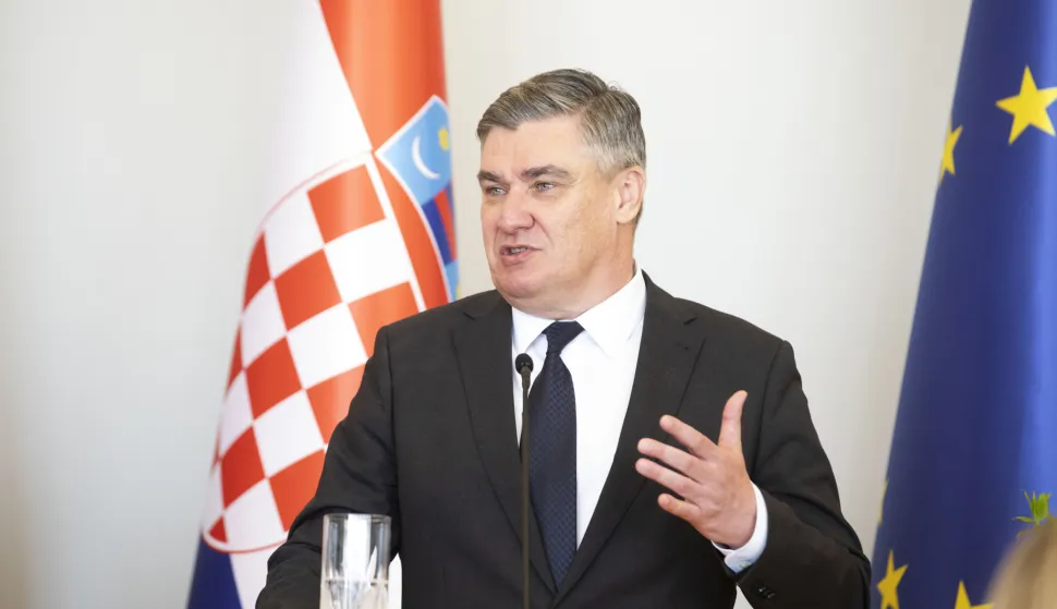 Zagreb, 24.03.2026 - Predsjednica Sjeverne Makedonije Gordana Siljanovska-Davkova u posjetu Hrvatskoj, sastala se s predsjednikom Zoranom Milanovićem na Pantovčaku. Na fotografiji Zoran Milanović, Gordana Siljanovska-Davkova.foto HINA/ Daniel KASAP/ dk