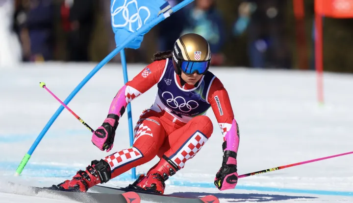 Cortina d'Ampezzo, 15.02.2026 - Hrvatska skija&scaron;ica Zrinka Ljutić tijekom prve utrke ženskog veleslaloma na Zimskim olimpijskim igrama Milano-Cortina 2026.foto HINA/ Damir SENČAR/ ds