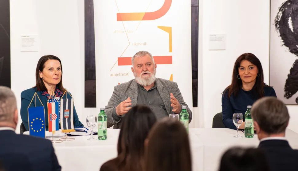 Osijek, 26. 3. 2026., MLU - konferencija za medije povodom zavr&scaron;teka projekta,Energetska obnova zgrade Muzeja likovnih umjetnostiDražena Vrselja; Eduard Hudolin; Nata&scaron;a Trami&scaron;ak; konferencija; obnova; MLU; projekt