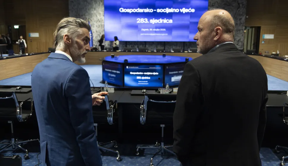 Zagreb, 26.03.2026 - 283. sjednica Gospodarsko-socijalnog vijeća. Na fotografiji Mislav Balković,, Andrej Plenković. foto HINA/ Daniel KASAP/ dk