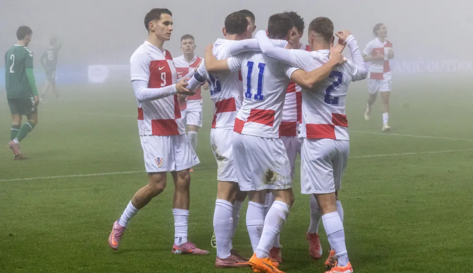 Velika Gorica, 13.11.2025 - Utakmica kvalifikacija za U21 Europsko prvenstvo 2027. godine Hrvatska - Litva. Na slici slavlje reprezentativaca Hrvatske.Foto Hina/ Dario GRZELJ/ dag
