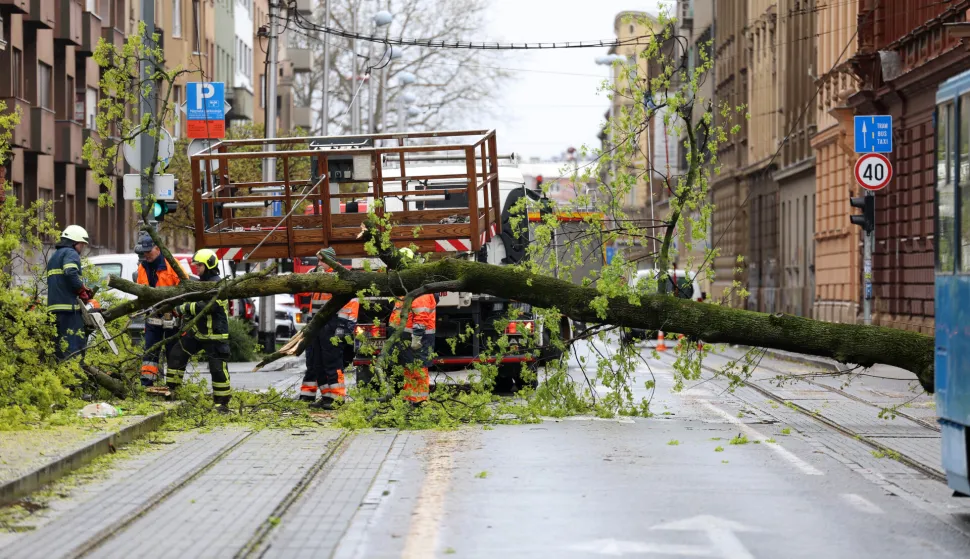 Zagreb, 27.3.2026.- Posljedice nevremena koje je u ?etvrtak pogodilo Zagreb. Na slici uklanjanje sru?enih stabala. foto HINA/ Damir SEN?AR/ ua