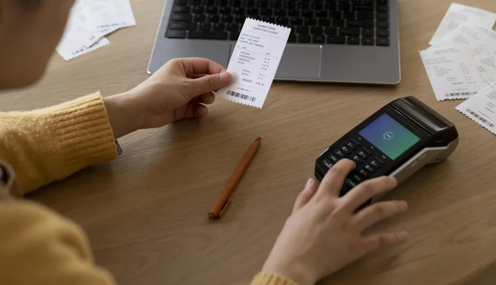 Close up hand typing on posfreepikračun fiskalizacija ilustracija