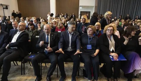 Zagreb, 28.03.2026 - Izborni sabor Zajednice žena HDZ-a "Katarina Zrinski", koji je okupio izaslanice iz cijele Hrvatske kao i brojne uzvanike iz političkog i javnog života. Na fotografiji Andrej Plenković. foto HINA/ Daniel KASAP/ dk