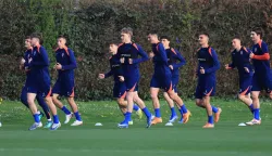 23.3.2026., stadion Maksimir, Zagreb - Trening hrvatske U-21 nogometne reprezentacije uoci utakmice protiv Turske u kvalifikacijama za EP. Simun Mikolcic, Filip Kruselj, Ante Kavelj, Filip Mazar, Ivan Canjuga, Sven Lesjak, Marin Soticek, Vito Caic, Fabijan Krivak i Moreno Zivkovic Photo: Marko Prpic/PIXSELL