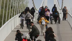 Osijek, 15. 04. 2023, Filozofski - dvoriste FFOS. Biciklijada prema Kopackom ritu. Osijek, Podravlje, Kopacki rit.snimio GOJKO MITIĆ