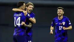 Zagreb, 08.09.2025 - Kvalifikacijska utakmica skupine L za odlazak na Svjetsko nogometno prvenstvo 2026. Hrvatska - Crna Gora. Na slici Kristijan Jakić slavi postignuti zgodtiak.foto HINA/ Damir SENČAR/ ds