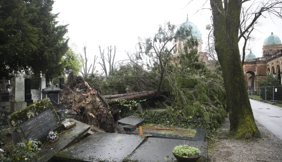 Zagreb, 27.03.2026. - &Scaron;teta od nevremena na gradskom groblju Mirogoj.. foto HINA/ Lana SLIVAR DOMINIĆ/ lsd