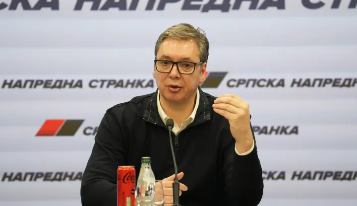 29, March, 2026, Belgrade - President of the Republic of Serbia and member of the Presidency of the Serbian Progressive Party Aleksandar Vucic addressed the party headquarters in New Belgrade regarding the unofficial results of local elections in ten places. Aleksandar Vucic. Photo: Antonio Ahel/ATAImages29, mart 2026, Beograd - Predsednik Republike Srbije i clan Predsednistva Srpske napredne stranke Aleksandar Vucic obratio se u sediste stranke na Novom Beogradu povodom nezvanicnih rezultata na lokalnim izborima u deset mesta. Photo: Antonio Ahel/ATAImages Photo: Antonio Ahel/Ata images/PIXSELL