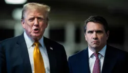 (FILES) Former US President and Republican presidential candidate Donald Trump, with attorney Todd Blanche (R), speaks to the press after the 12 jurors in his criminal trial began deliberating at Manhattan Criminal Court in New York City on May 29, 2024. US media reported on April 2, 2026, that US President Donald Trump has fired Attorney General Pam Bondi. CNN and other US outlets said Deputy Attorney General Todd Blanche, Trump's former personal lawyer, would serve as acting attorney general. (Photo by Jabin Botsford/AFP)