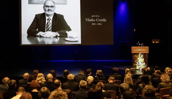 Zagreb, 9.4.2026 - Sveučili&scaron;te VERN održalo je komemoraciju u spomen na prof. dr. sc. Vlatka Cvrtilu, prvog rektora Sveučili&scaron;ta VERN, sveučili&scaron;nog profesora, dekana i prodekana Fakulteta političkih znanosti Sveučili&scaron;ta u Zagrebu te stručnjaka za međunarodne odnose i sigurnost. Foto Hina/ Dario GRZELJ/ dag