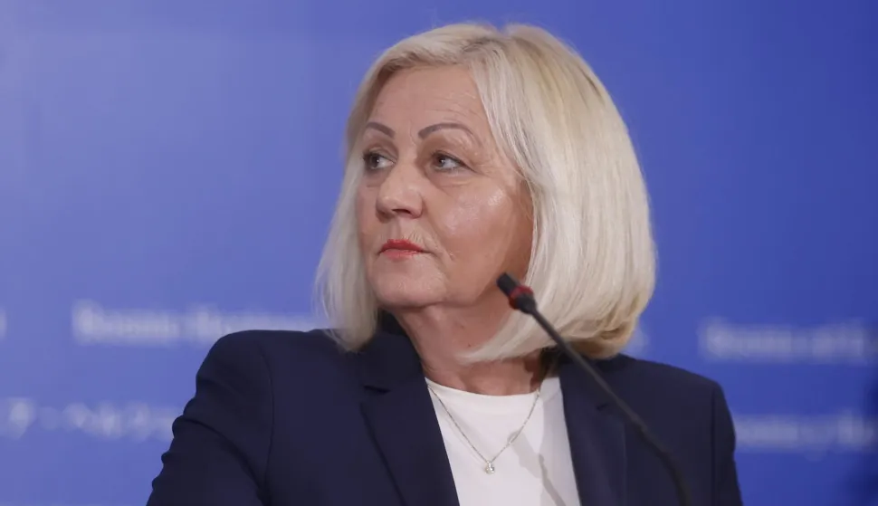 Sarajevo, 04.09.2024. - Konferencija za medije predsjedateljice Vijeća ministara BiH Borjane Kri&scaron;to i predsjednika premijera Andreja Plenkovića. Na fotografiji Borjana Kri&scaron;to. foto HINA/ FENA/ Harun Muminović/ ml