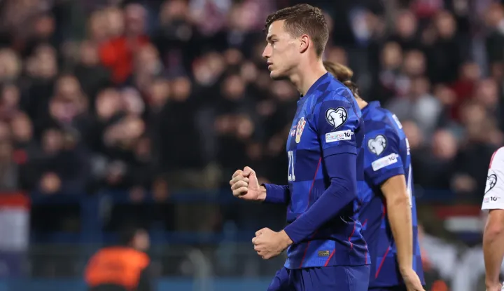 Varaždin, 12.10.2025 - Utakmica kvalifikacija za Svjetsko nogometno prvenstvo 2026., Hrvatska - Gibraltar. Na slici Luka Sučić slavi gol.foto HINA/ Damir SENČAR/ ds