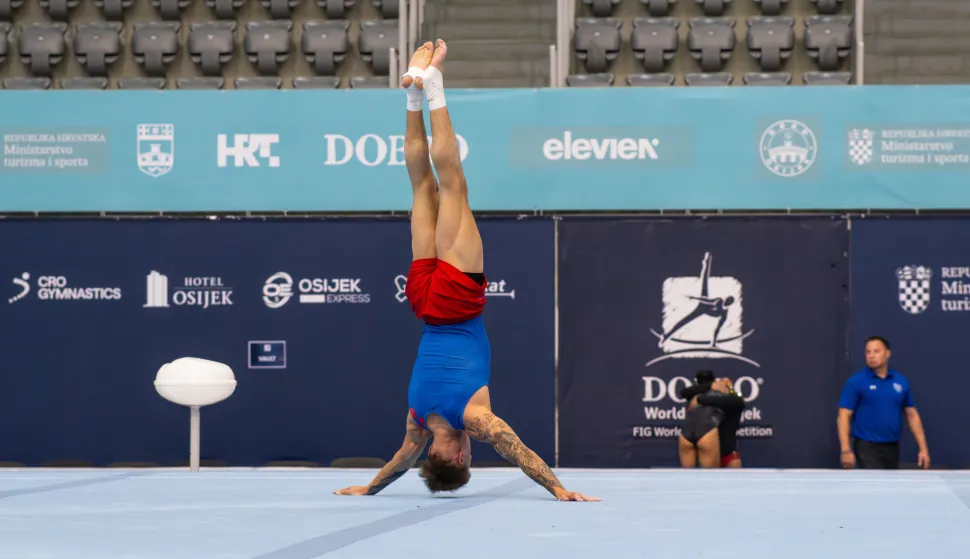 Osijek, 9. 4. 2026., DOBRO World Cup - kvalifikacije, Dvorana Gradski vrtAurel Benović; Dobro World Cup; gimnastika; sport; sporta&scaron;i; svjetski kup; gimnastičari; natjecatelji; kvalifikacije