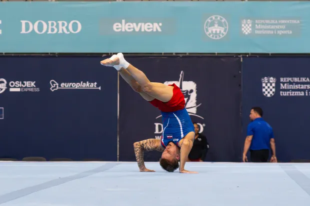 Osijek, 9. 4. 2026., DOBRO World Cup - kvalifikacije, Dvorana Gradski vrtAurel Benović; Dobro World Cup; gimnastika; sport; sporta&scaron;i; svjetski kup; gimnastičari; natjecatelji; kvalifikacije