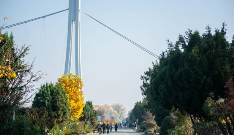 OSIJEK- 27.10.2021.,Promenada, Pjesacki most, suncani jesenski dan, jesen, parkovi, sarenilo, slobodnjak.Foto: Andrea Ilakovac