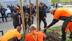 Osijek, 11. 04. 2026, Sadnja drveća u Ulici Braknka Radičevića u Doljnjem Graud, Ivan Radić, gradonačelnik grada Osijeka. Slavica Kvolik,&nbsp;.... Krunoslav Minažek i Ivan Radić.snimio GOJKO MITIĆ