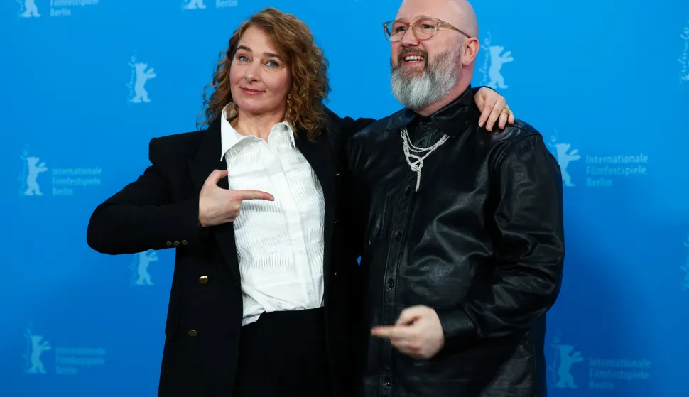 Director Anke Blonde and screenwriter Angelo Tijssens pose during a photocall to promote the movie 'Dust' at the 76th Berlinale International Film Festival in Berlin, Germany February 15, 2026. REUTERS/Christian Mang Photo: CHRISTIAN MANG/REUTERS