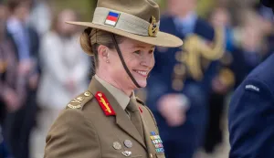 This handout photo from the Australian Defence Force taken on July 4, 2024, shows Lieutenant general Susan Coyle reacting as she attends an official event in Canberra. Coyle will command Australia's army for the first time since its founding 125 years ago, Defence Minister Richard Marles said on April 13, 2026 as he unveiled the "deeply historic" appointment. (Photo by Handout/AUSTRALIAN DEFENCE FORCE/AFP)/RESTRICTED TO EDITORIAL USE - MANDATORY CREDIT "AFP PHOTO/AUSTRALIAN DEFENCE FORCE" - HANDOUT - NO MARKETING NO ADVERTISING CAMPAIGNS - DISTRIBUTED AS A SERVICE TO CLIENTS