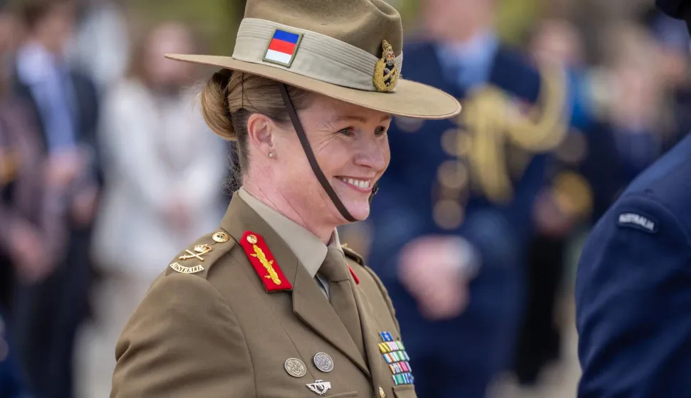 This handout photo from the Australian Defence Force taken on July 4, 2024, shows Lieutenant general Susan Coyle reacting as she attends an official event in Canberra. Coyle will command Australia's army for the first time since its founding 125 years ago, Defence Minister Richard Marles said on April 13, 2026 as he unveiled the "deeply historic" appointment. (Photo by Handout/AUSTRALIAN DEFENCE FORCE/AFP)/RESTRICTED TO EDITORIAL USE - MANDATORY CREDIT "AFP PHOTO/AUSTRALIAN DEFENCE FORCE" - HANDOUT - NO MARKETING NO ADVERTISING CAMPAIGNS - DISTRIBUTED AS A SERVICE TO CLIENTS