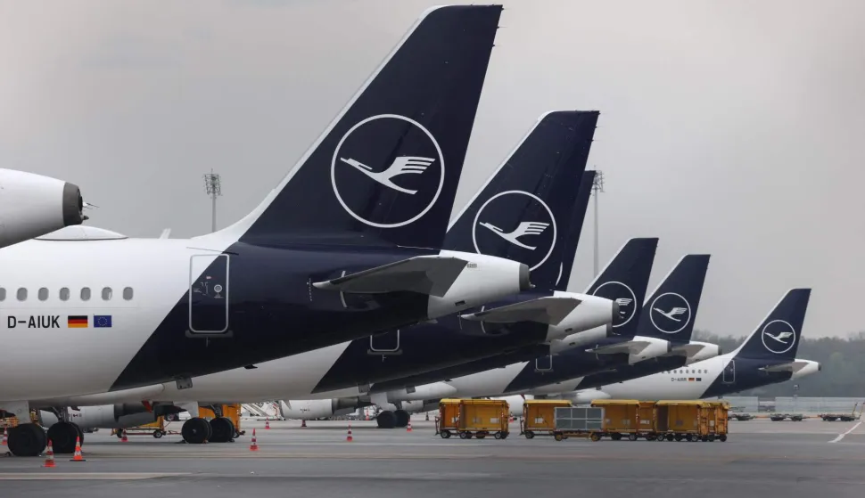 Plane of German airline Lufthansa sit on the tarmac on April 13, 2026 at Munich's international airport, as hundreds of Lufthansa flights were cancelled in Germany as pilots kicked off a strike over pay and pensions, the latest walkout at the German aviation giant this year. Half of all long-distance flights and two-thirds of short-haul services were cancelled at Lufthansa, the group's main airline, on the first day of the two-day industrial action, the company said. Pilots at its CityLine and Eurowings subsidiaries are also participating in the walkout. (Photo by Alexandra BEIER/AFP)