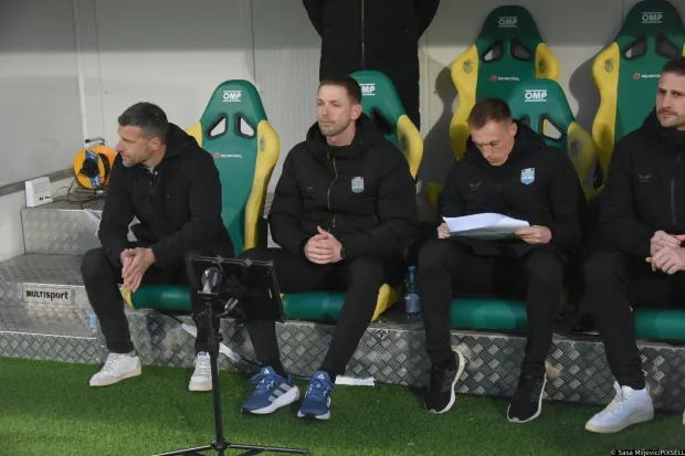 06.03.2026., Pula - U 25. kolu SuperSport Prve HNL, NK Istra 1961 ugostila je NK Osijek. Tomislav Radotic, Vedran Jugovic i Mislav Leko Photo: Sasa Miljevic/PIXSELL