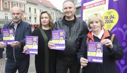 Zagreb, 15.04.2026. - Zavr&scaron;na konferencija za medije vodstva sindikalnih sredi&scaron;njica uoči prosvjeda "Hrvatska zajedno za veće plaće i mirovine". Na fotografiji (D-L) Vi&scaron;nja Stani&scaron;ić, Mladen Novosel, Sanja &Scaron;prem, Dražen Jović. foto HINA/ Lana SLIVAR DOMINIĆ/ lsd