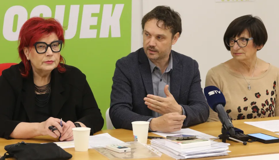 Osijek, 15. 04. 2026, Nama, Press Možemo o Dimnjaku. Violeta Pancer, Boris Ki&scaron; i Katarina Kruhonja.snimio GOJKO MITIĆ